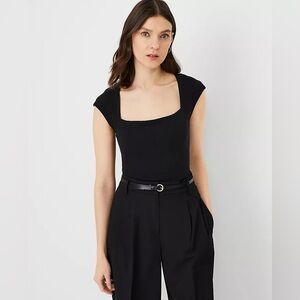 Black Square Neck Cap Sleeve Top